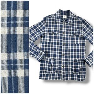 John Henric Sweden Blue Plaid Flannel Shirt Jacket Shacket Size L EUC